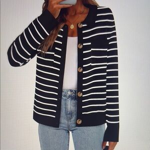 Merokeety Knit Stripe Black & White Cardigan Size Medium